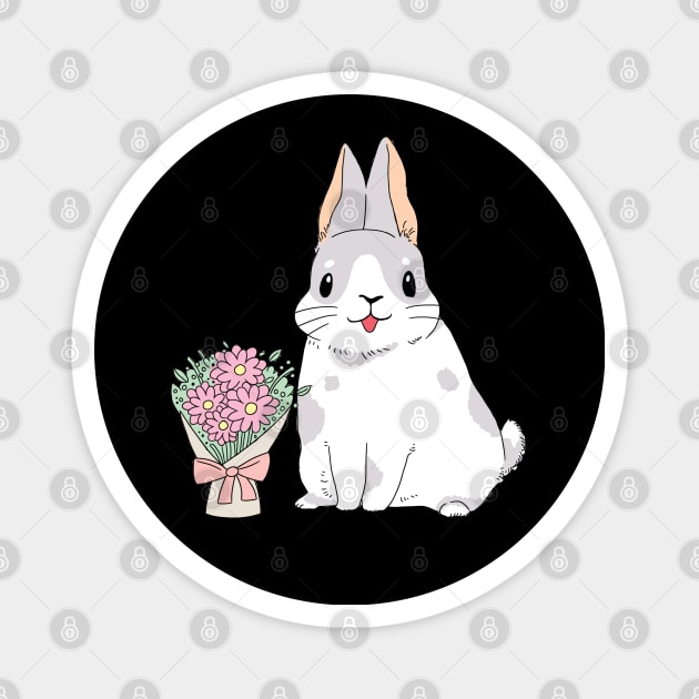 Bunny With Flower bouquet Magnet by SuperrSunday